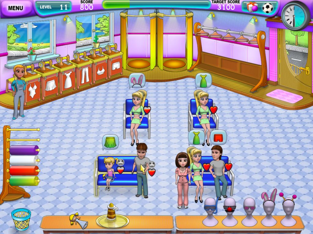 Fashion Craze (Windows) screenshot: My, My! There are so many customers! Maria must remember who came in first so they'll receive their order before anyone else.