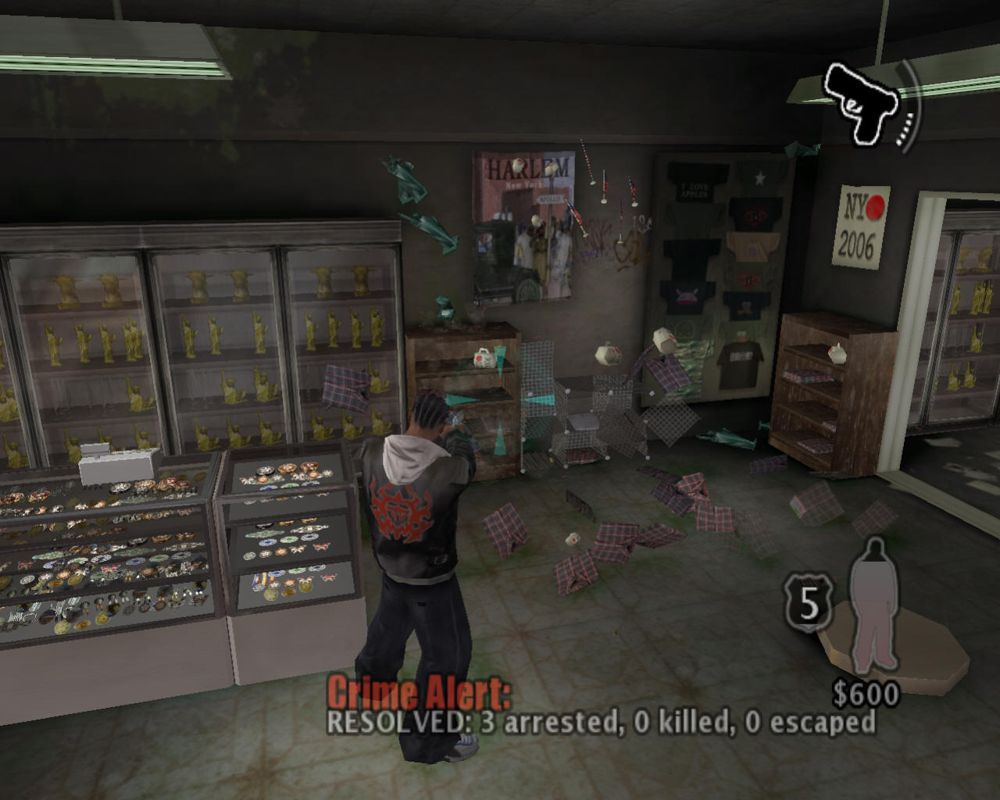 True Crime: New York City (Windows) screenshot: The shop owner is shocked by such meaningless violence. He didn't know about screenshots.