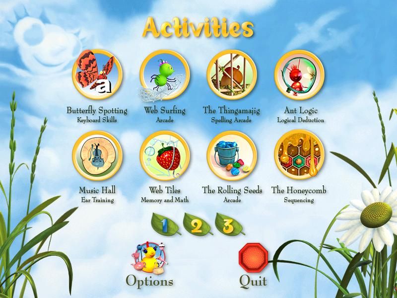 Miss Spider's Scavenger Hunt (Windows) screenshot: The Activities page