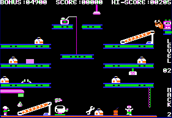 Hard Hat Mack (Apple II) screenshot: Hard Hat Mack Level 2: Collect the Lunchboxes