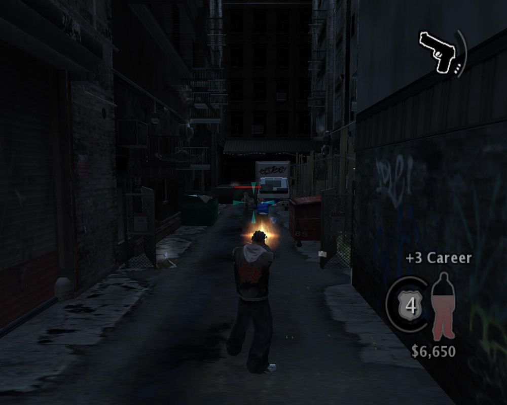 True Crime: New York City (Windows) screenshot: Gun shots in the alley.