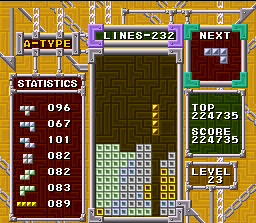 Tetris & Dr. Mario (SNES) screenshot: For each increased level, the blocks gain new colors and the fall speed will go up the challenge!