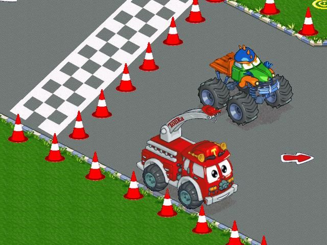 Tonka Town (Windows) screenshot: ...facing Grease Growler, who drops oil on the track to mess you up!