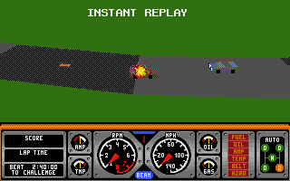 Hard Drivin' II (Atari ST) screenshot: Instant replay of a crash