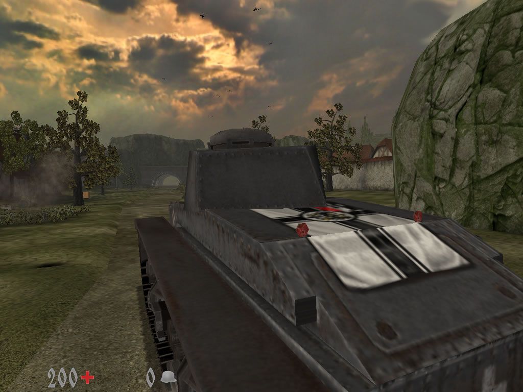 Wolfschanze (Windows) screenshot: One of the few levels where you can drive a tank.