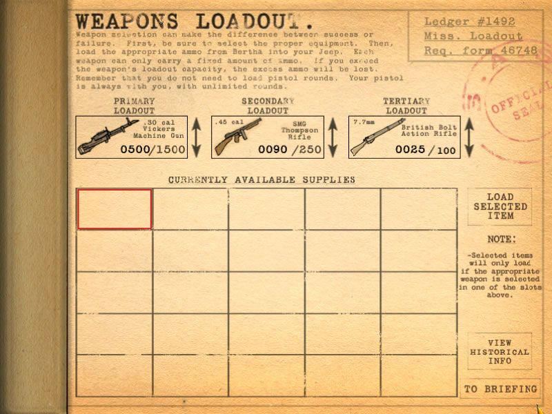 WWII: Desert Rats (Windows) screenshot: Different types of weapons can be selected here.