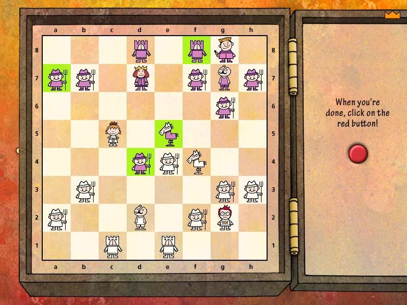 Learn to Play Chess with Fritz & Chesster 2: Chess in the Black Castle (Windows) screenshot: Time for the white queen to make her move.