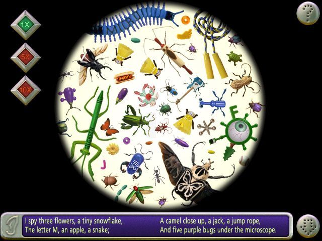 I Spy: Fantasy (Windows) screenshot: Looking through the microscope; looks like we need an exterminator!