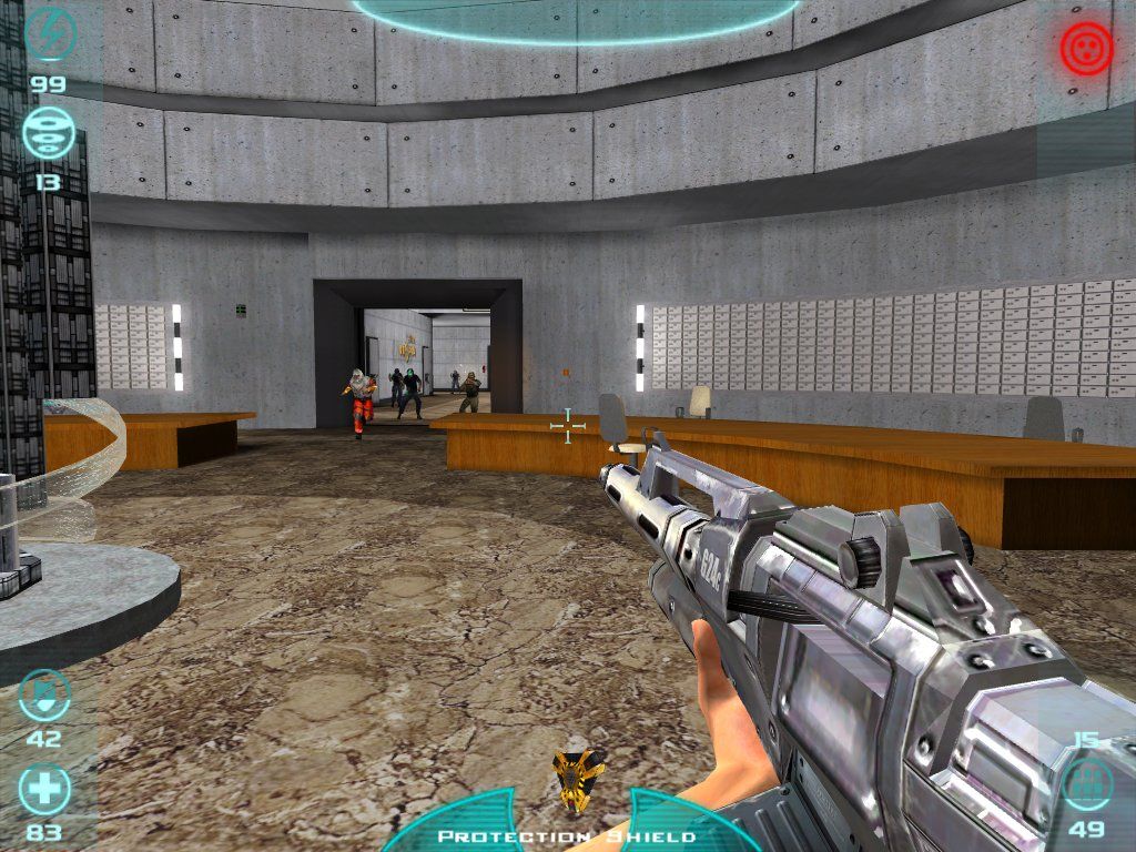 Utopia City (Windows) screenshot: Once the alarm is raised, the guards keep coming, in wave after wave.