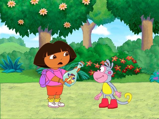 Dora the Explorer: Dance to the Rescue (Windows) screenshot: Poor Swiper is trapped in a bottle.