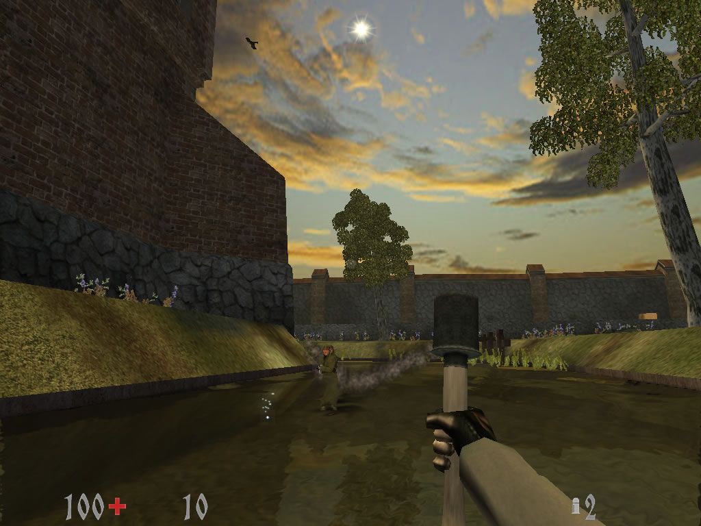 Wolfschanze (Windows) screenshot: Using a grenade to take out two soldiers in the sewers.