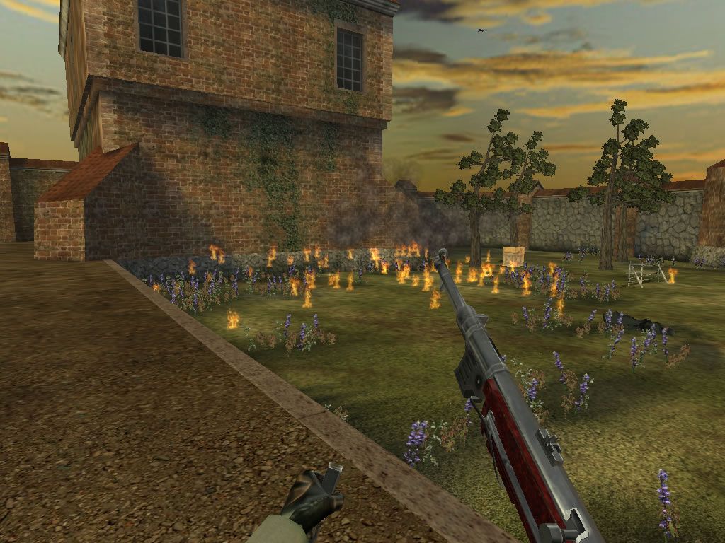 Wolfschanze (Windows) screenshot: Claus can shoot barrels to cause explosions.