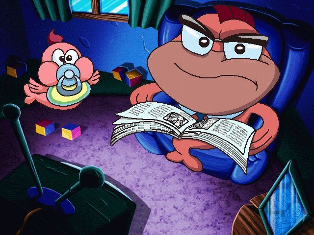Freddi Fish 5: The Case of the Creature of Coral Cove (Windows) screenshot: A seriously annoyed Dadfish