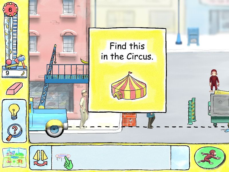 Curious George: Downtown Adventure (Windows) screenshot: ...but he's missing an item he needs. Thankfully, you're told where to find it!