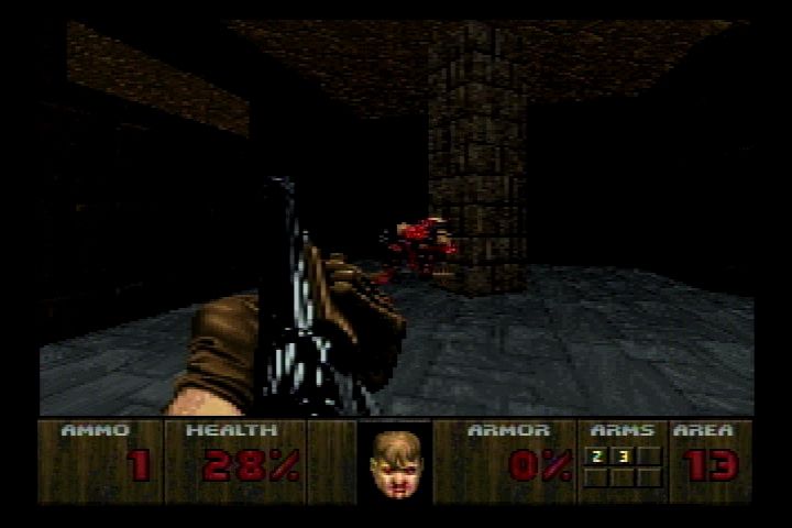 Doom (Jaguar) screenshot: The trusty shotgun claims another zombie.