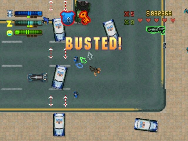 Grand Theft Auto 2 (PlayStation) screenshot: Busted! No problem if you got a "get outta jail free-card".