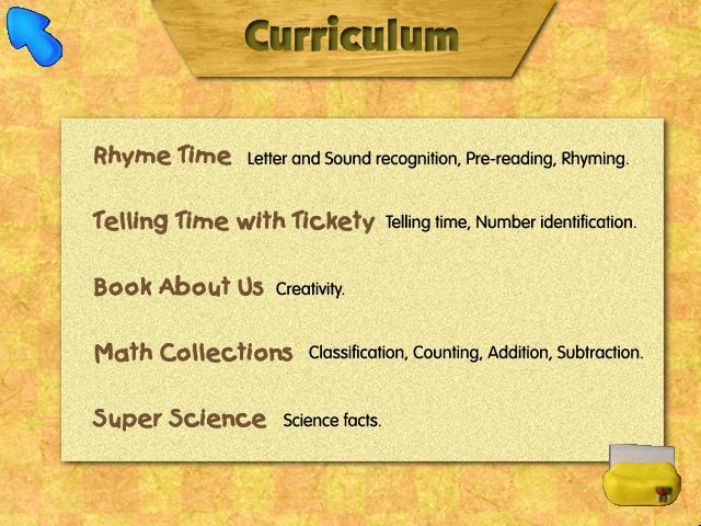 Blue's Clues Kindergarten (Windows) screenshot: A synopsis of the curriculum for the parent