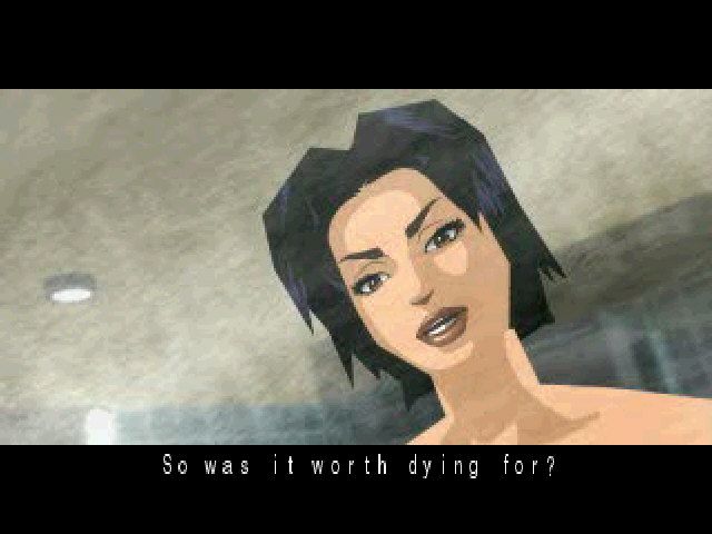 Fear Effect 2: Retro Helix (PlayStation) screenshot: Hana (from the intro) taking care of "business".