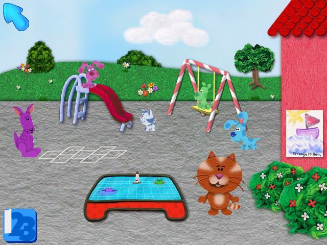 Blue's Clues: Blue Takes You to School (Windows) screenshot: Out on the playground with Orange Kitten