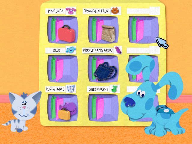 Blue's Clues: Blue Takes You to School (Windows) screenshot: Intro - Blue and Periwinkle put their lunches in their cubbies