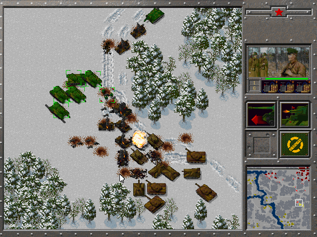 Protivostojanie: Opaljonnyj Sneg (DOS) screenshot: Infantry, caught under crossfire.