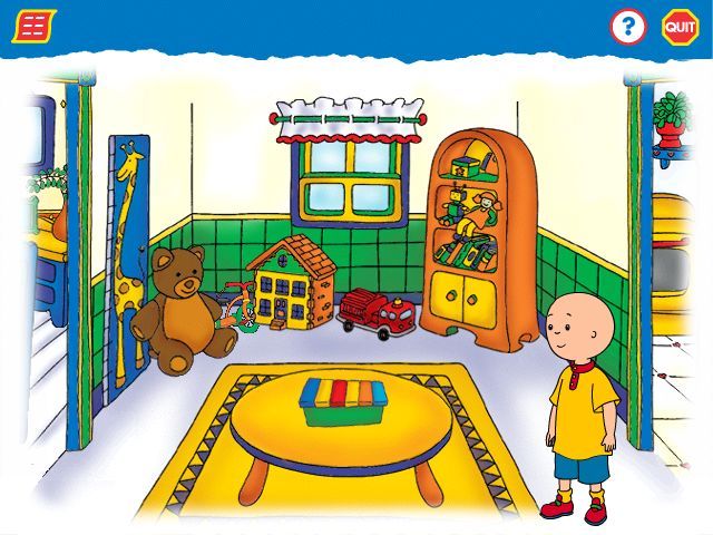 Caillou: Magic Playhouse (Windows) screenshot: Here you are in Caillou's playroom - click the xylophone to start a game
