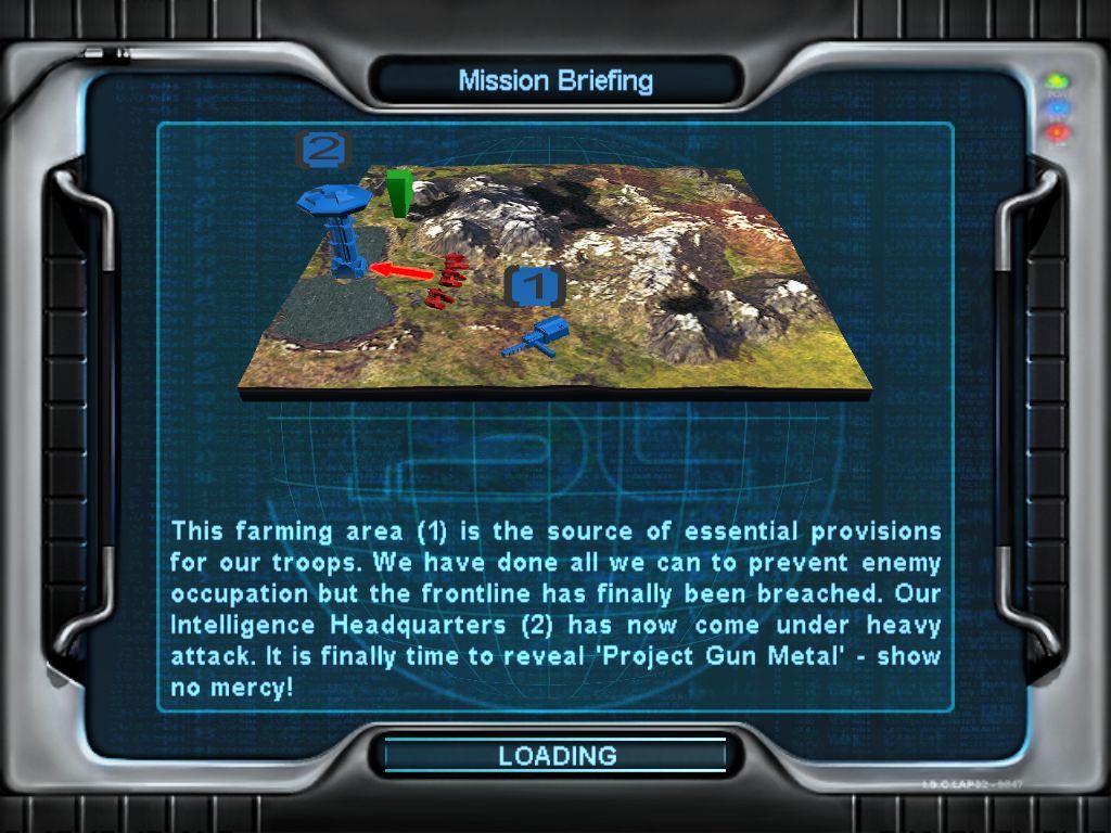 Gun Metal (Windows) screenshot: Mission briefing: defend yourself against an enemy attack.