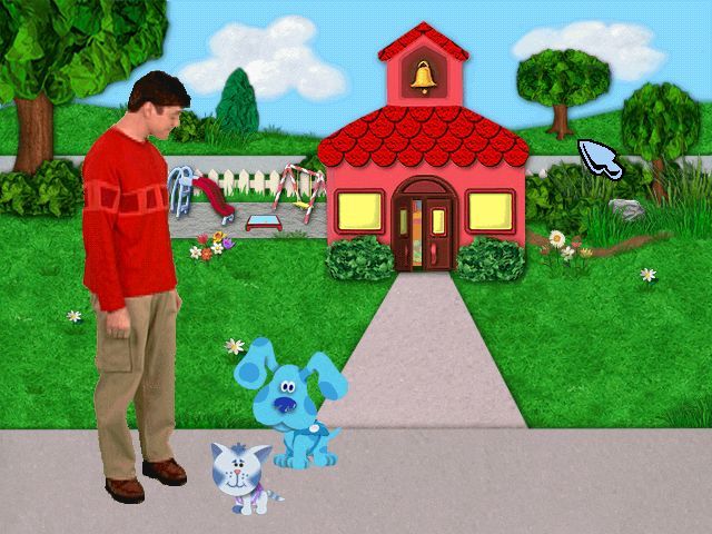 Blue's Clues: Blue Takes You to School (Windows) screenshot: Intro - Joe sees you off to the schoolhouse