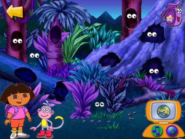 Dora the Explorer: Animal Adventures (Windows) screenshot: Match the animals hiding out at Dark Mountain.