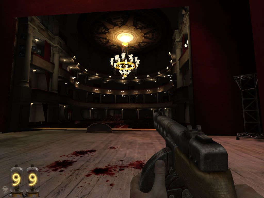 You Are Empty (Windows) screenshot: A bloody view of the main opera hall