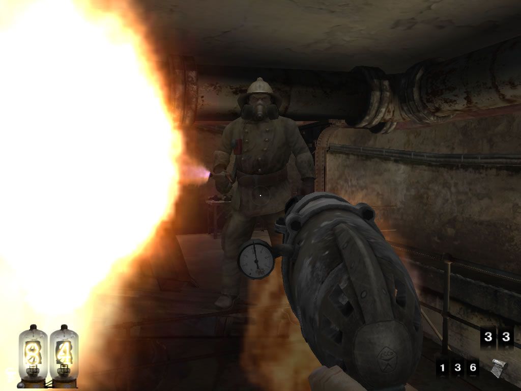 You Are Empty (Windows) screenshot: A worker with a flamethrower