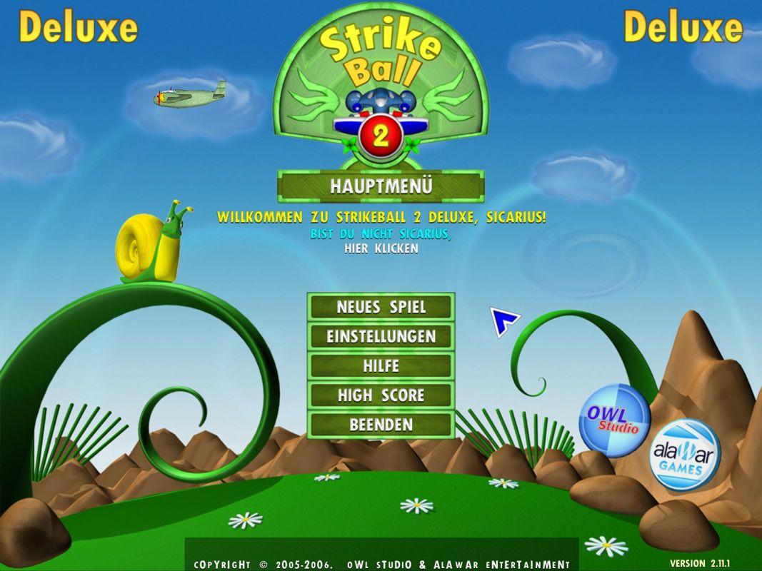 Strike Ball 2 Deluxe (Windows) screenshot: Main menu