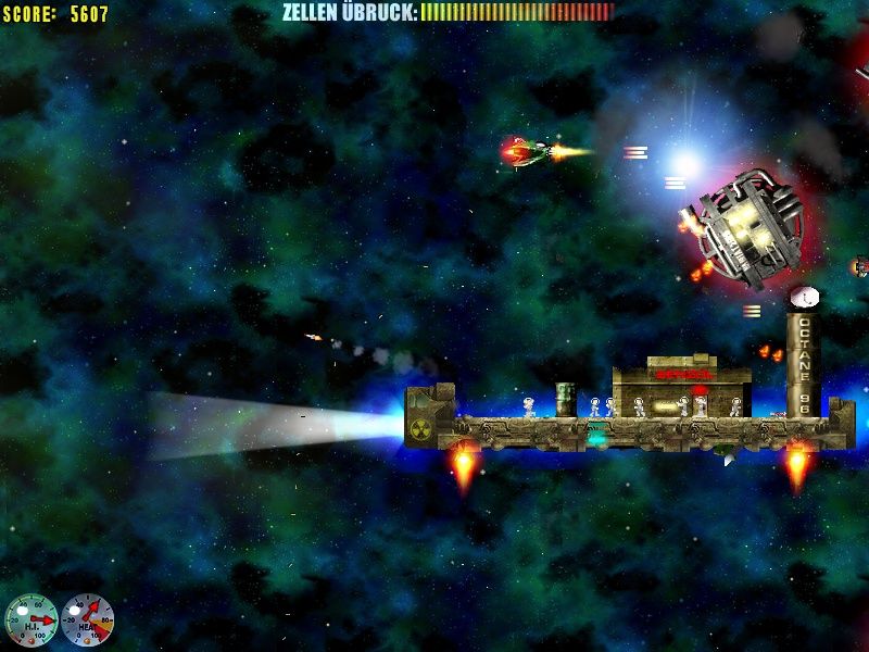 Jets 'n' Guns Gold (Windows) screenshot: Although this mission is set in space, you can still kill many ground targets.