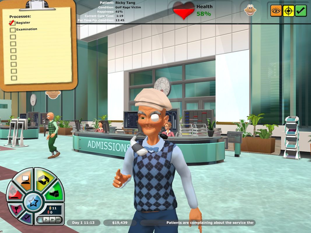 Hospital Tycoon (Windows) screenshot: A Golf Rage Victim - rather obvious :).