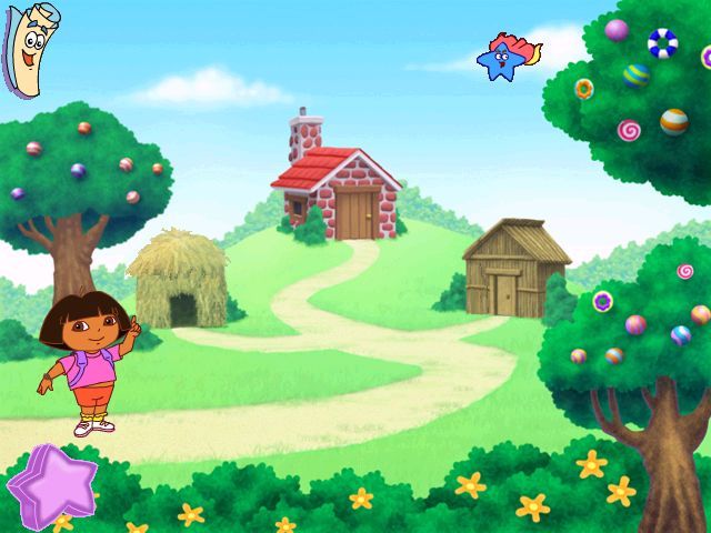 Dora the Explorer: Fairytale Adventure (Windows) screenshot: These houses look strangely familiar...like something from a book...
