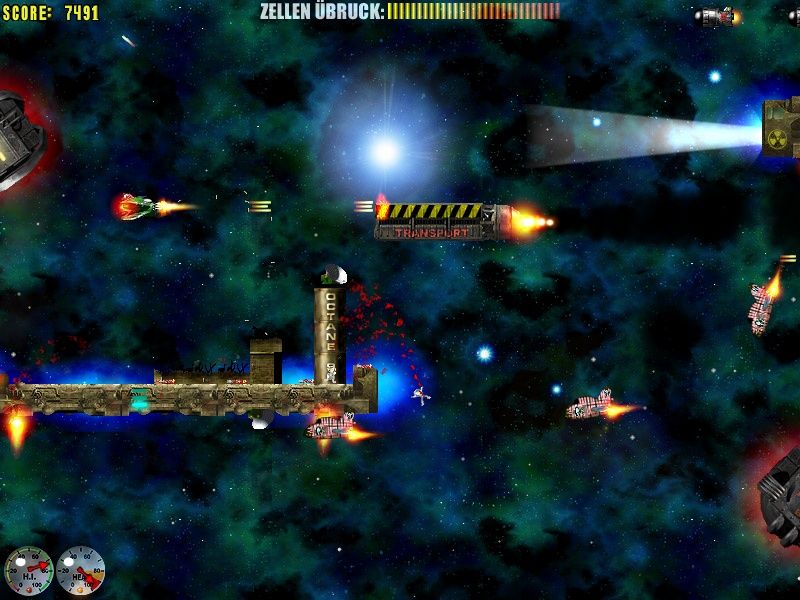 Jets 'n' Guns Gold (Windows) screenshot: If you destroy this ship, a cargo container will fall out of it.