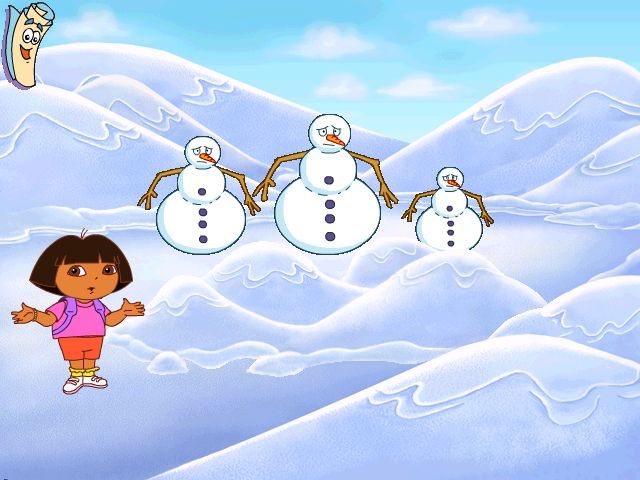 Dora the Explorer: Fairytale Adventure (Windows) screenshot: These snowmen are cold and need their clothing, however odd that seems