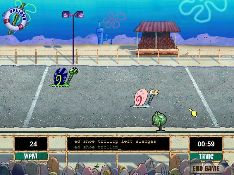 SpongeBob SquarePants: Typing (Windows) screenshot: And the race after you have progressed some. But...isn't this a kids game? Who snuck that word in?