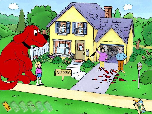 Clifford the Big Red Dog: Reading (Windows) screenshot: Clifford & Emily's grouchy neighbors are dismayed by all the loose fur.