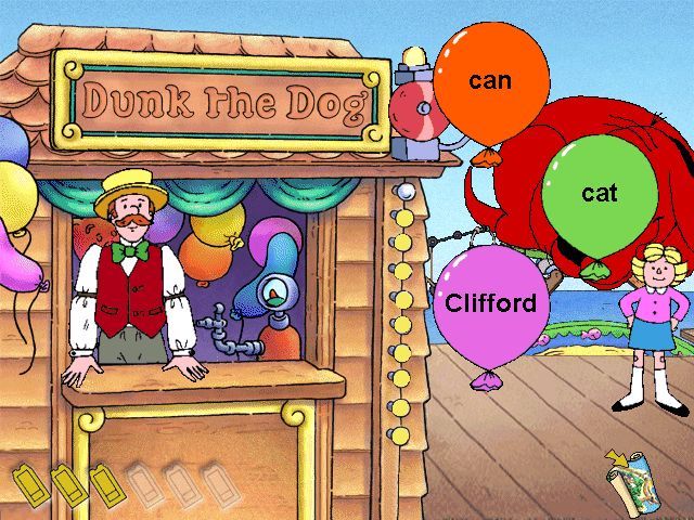Clifford the Big Red Dog: Reading (Windows) screenshot: Pop balloons with the right words written on them.