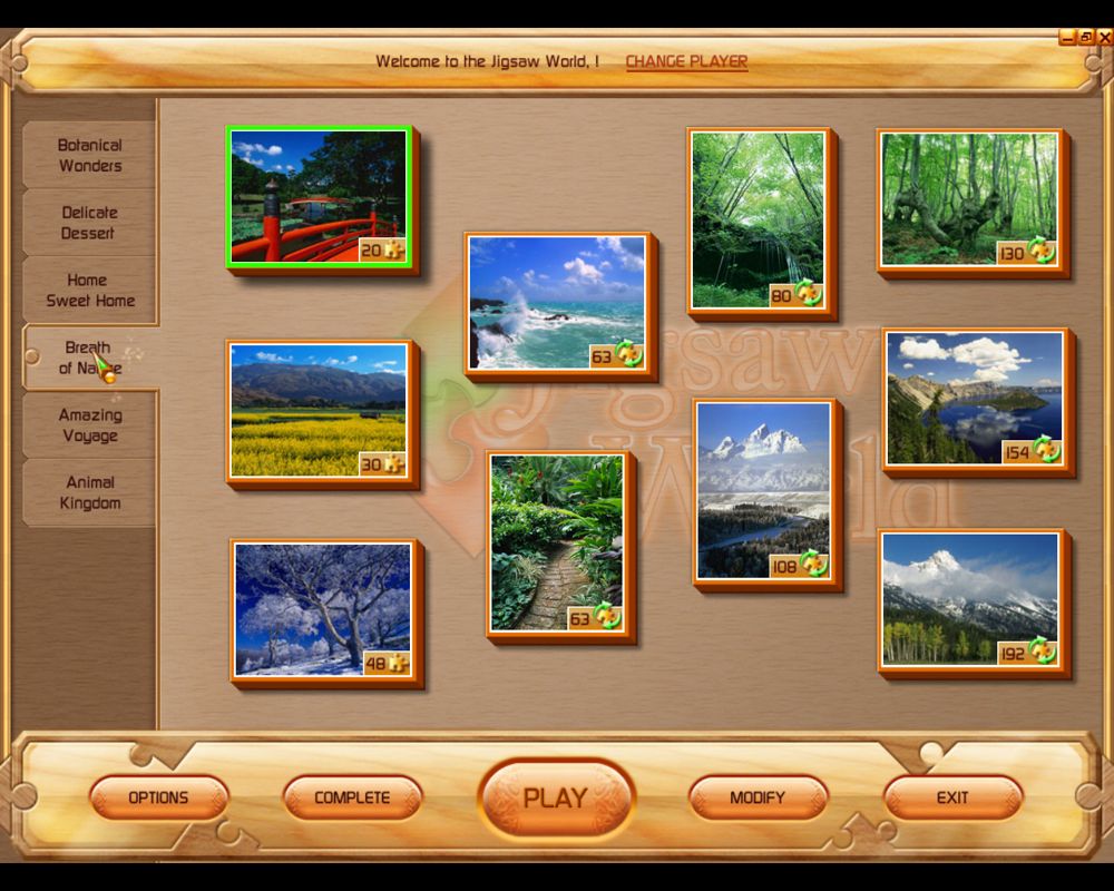 Jigsaw World (Windows) screenshot: Breath of Nature puzzles