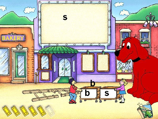 Clifford the Big Red Dog: Reading (Windows) screenshot: When he falls, he needs help collecting the letters from the sign.