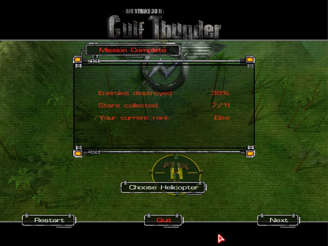 AirStrike II: Gulf Thunder (Windows) screenshot: What? I only killed 38% of all enemies? I have to go back and unleash some more carnage!