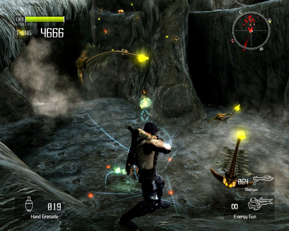 Lost Planet: Extreme Condition (Windows) screenshot: The energy gun is slow but has unlimited ammo.