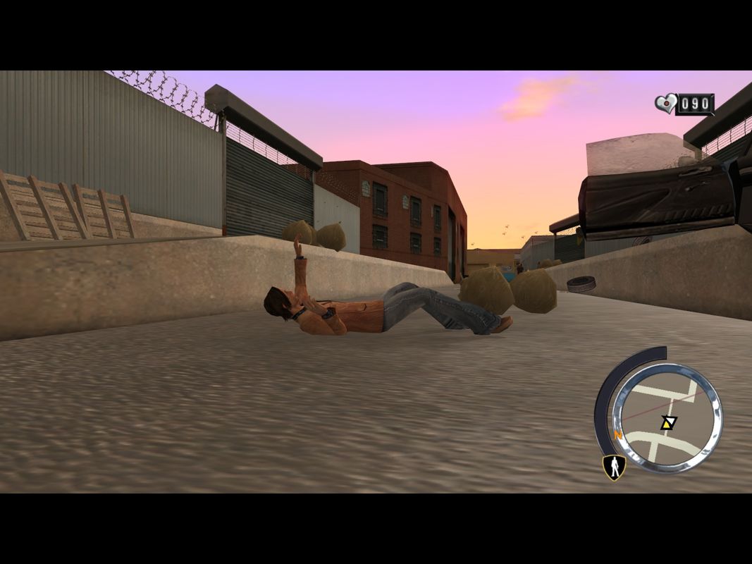 Driver: Parallel Lines (Windows) screenshot: Jumping out of a car at full speed sends you straight to the floor.