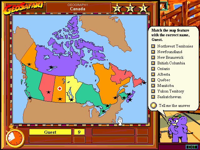 Microsoft Bob (game included) (Windows 3.x) screenshot: Only one Canadian province is a rectangular mapmaker's conceit.