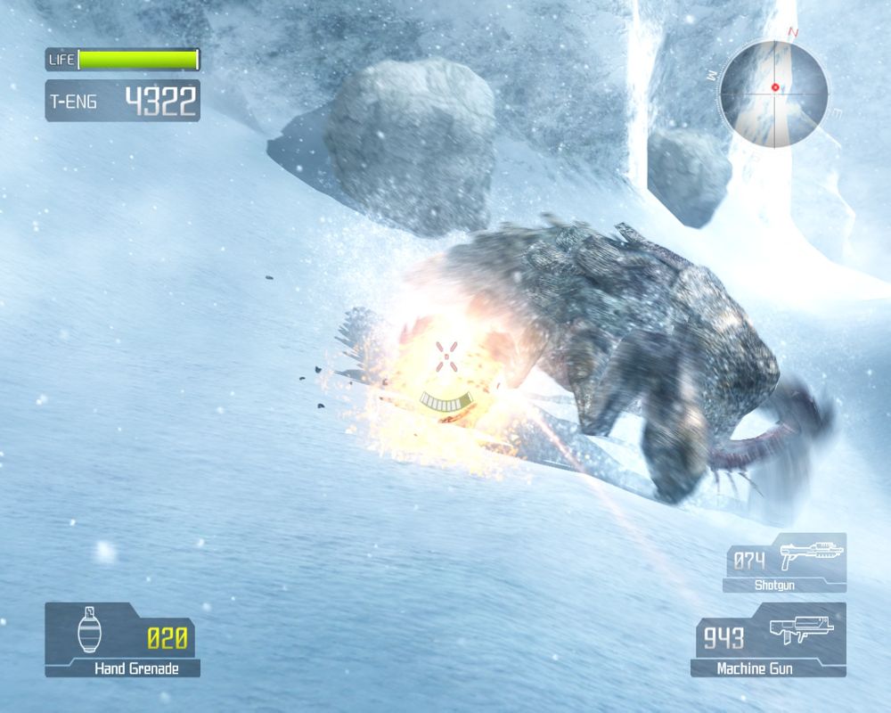 Lost Planet: Extreme Condition (Windows) screenshot: The bug exposes his vulnerable rear.