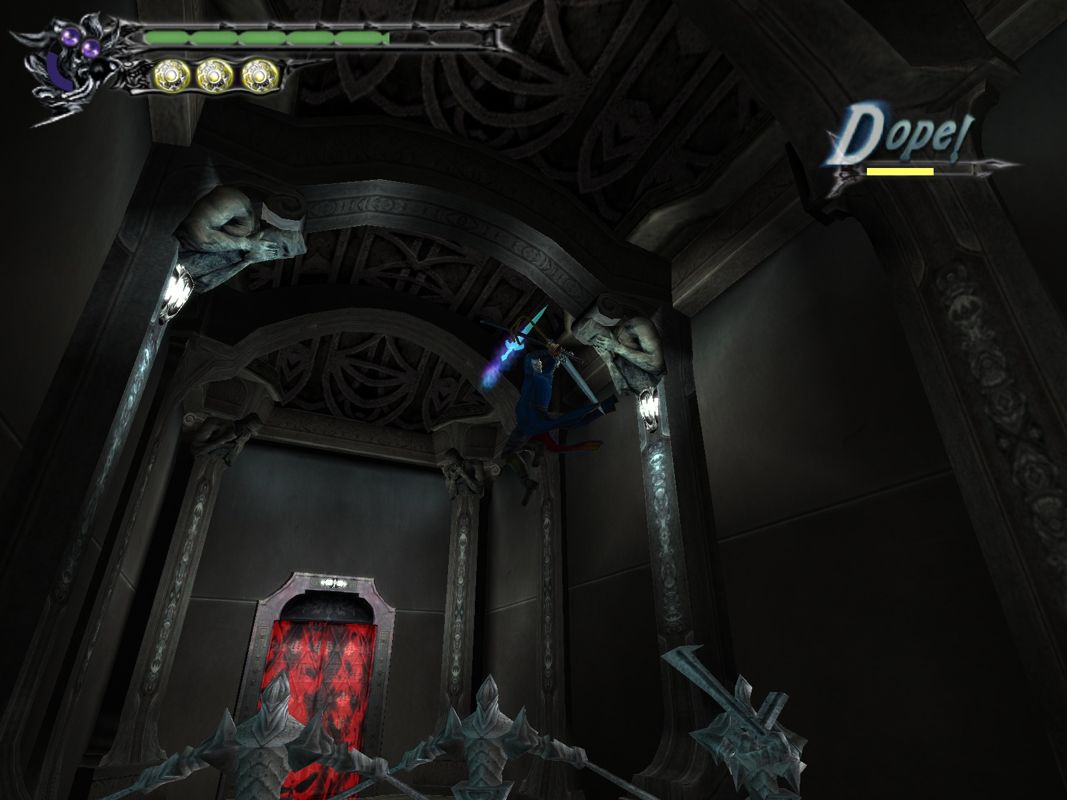 Devil May Cry 3: Dante's Awakening - Special Edition (Windows) screenshot: Two enemies performed their attack and Vergil prepares the old "Death from Above".