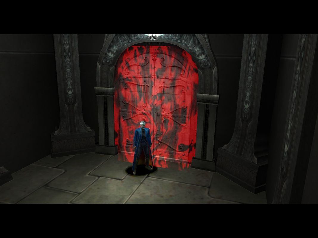 Devil May Cry 3: Dante's Awakening - Special Edition (Windows) screenshot: Evil awaits when the doors get blocked by a force field.