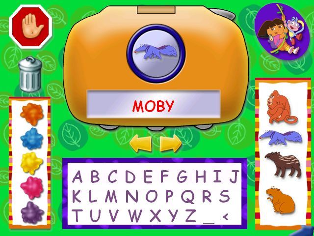 Dora the Explorer: Animal Adventures (Windows) screenshot: Sign in, choose color & sticker, and ¡Vamanos!